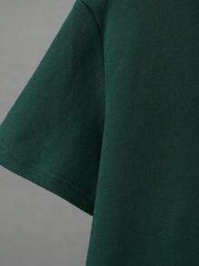 SHEIN Tween Boy 简约休闲刺绣星星短袖 Polo 衫 - 墨綠色 - 查看 5