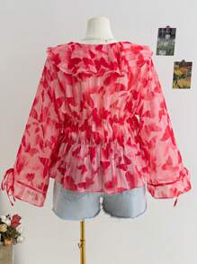 Soleia Áo cánh tay chuông cổ chữ V in họa tiết hoa Boho cỡ lớn cho nữ có dây buộc phía trước, thích hợp cho kỳ nghỉ, mùa thu/đông, ngày lễ tình nhân - Nhiều màu - Xem 2