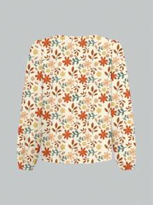 Glamance PATTERNIARY Artist Plus Size Apricot Ditsy Floral Long Sleeve Button Down Shirt, Suitable For Spring - Multicolor - View 4