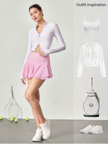 GLOWMODE Váy tennis lưới kiểm soát bụng siêu cao FeatherFit™-Air thấm mồ hôi nhanh khô Court Crush cạp siêu cao có quần short tích hợp Túi bên hông Tay cầm chống trượt Tác động thấp Quần vợt Golf Pickleball Mặc hàng ngày - Màu hồng Bubblegum - Xem 8