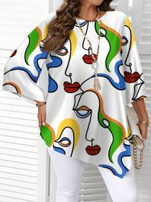 EMERY ROSE Camisa de impresión artística minimalista y casual de talla grande, adecuada para primavera y otoño - Multicolor - Ver 4