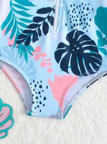 SHEIN Baby Girls' One-Piece Swimsuit With Random Print Pattern (Including Hat) - Multicolor - View 3