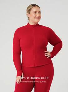 GLOWMODE Plus Size FeatherFit™ Slim Fit Thumbhole Jacket With Side Pockets Low Impact Yoga Pilates Studio Daily Casual Wear