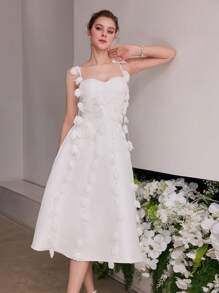 MOTF Soiréza FLOWER APPLIQUES CAMI COCKTAIL DRESS - White - View 4