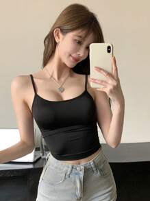 DAZY Women's Casual Versatile Solid Color Camisole Tank Tops - Black - View 6