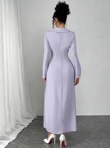 Modelyn 法式优雅不对称设计高腰褶皱开叉中裙 - 淡紫色 - 查看 2