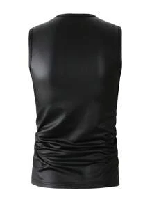 Manfinity LEGND Men's Solid Color Round Neck PU Leather Casual Vest Men Muscle Shirts