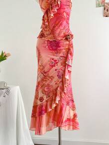 Soleia 全新针织花卉荷叶边长款 A 字裙 - 彩色 - 查看 1