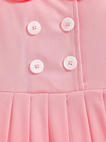 Baby Girls' Solid Color Peter Pan Collar A-Line Pleated Dress, Designed With A Classic And Fashionable Style To Showcase The Baby's Elegant Charm. Made Of High-Quality Fabric, The Solid Color Design Is Simple And Generous, And The Delicate Peter Pan Collar With The A-Line Pleated Skirt Adds A Touch Of Playfulness And Elegance. - Dusty Pink - View 5