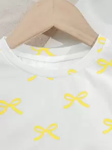 SHEIN Leap Crew 2pcs Tween Girls Casual Minimalist Short Sleeve T-Shirt And Shorts Set, Suitable For Summer - White - View 5