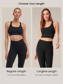 GLOWMODE FeatherFit™ Longline Crossover Strap Sports Bra Light Support Yoga Studio Gym Daily Fall Winter - Black - View 4