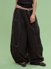 COUREZ 男女通用宽松桶形阔腿棉质工装裤 Y2K 复古 100% 棉