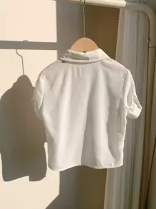 Kleine Jungen Niedliches, detailliertes Hemd mit Bärenmotiv, Manschettentasche und Revers, kurzärmelig, zum Zuknöpfen, einfarbig, vielseitig einsetzbar, geeignet als Kinder-Outfit. Kleidungsset geeignet für Geburtstagsfeiern, Partys, Aufführungen, Hochzeiten, Taufen, Schuleinführungen, Alltagskleidung, Schulkleidung, Reisen, Sport, Frühling und Sommer.
