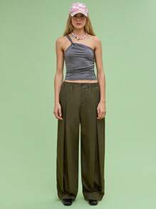 COUREZ One Shoulder Summer Top With Ruched Sides Y2K Vintage - Grey - View 3