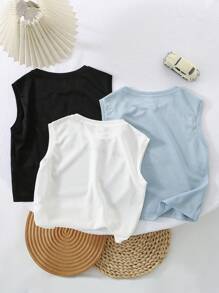 SHEIN Bộ 3 món đồ cho bé trai, kiểu dáng tối giản, in chữ, chất liệu lưới thoáng khí, thích hợp cho các hoạt động ngoài trời, đi học, nghỉ mát, thể thao, mặc nhà, mùa xuân/hè. - trắng - Xem 2