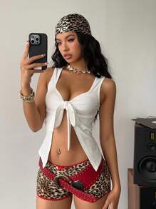 SHEIN Essnce Women's Solid Color Twist Front Slit Hem Sexy Tank Top