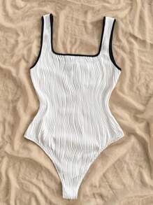 Soleia 新款系带蝴蝶结针织紧身衣，优雅双色度假和休闲修身紧身衣，春假、圣帕特里克节、复活节女士礼服、音乐会女士服装、优雅、度假、商务休闲女士、西方、可爱、波西米亚风、乡村、端庄、街头服饰、热带、辣妹、花卉、露背、收腹泳衣 - 白色 - 查看 2