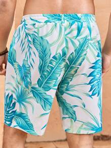 Manfinity VCAY Men's Woven Casual Loose Drawstring Waist Straight Leg Shorts - Green - View 5