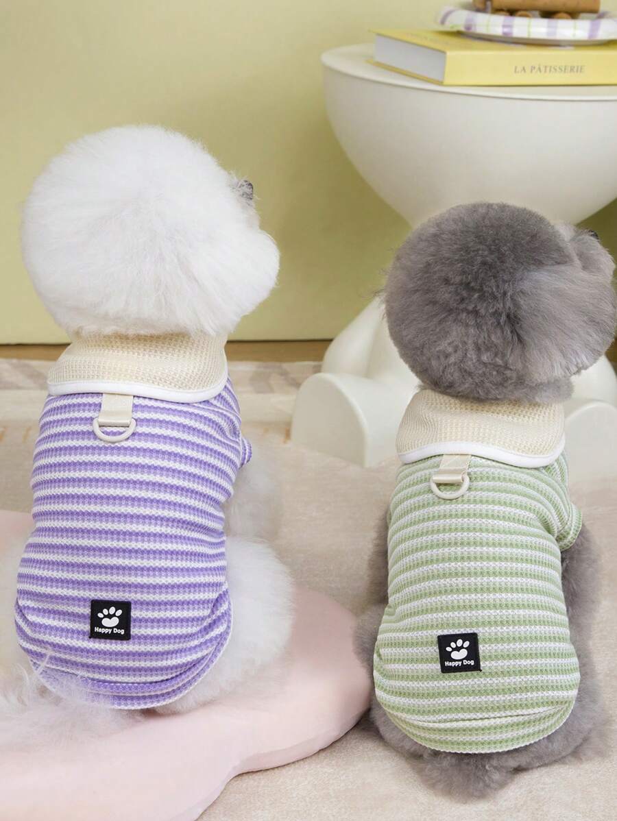 PETSIN Light Green Happy Dog Paw Print Lightweight Breathable Pet Shirt With Collar, Casual Comfortable Design For Summer