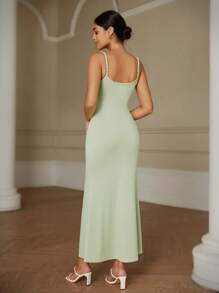 Chiquease فستان مزين بالورود الرومانسية، كنزة طويلة ضيقة مع أربطة رفيعة - أخضر - مشاهدة 3