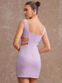 L'Amorae Vestido sexy sin mangas de unicolor con aberturas dobles y bajo hueco para mujer