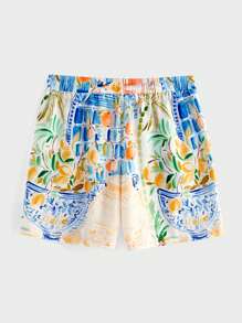 EASEVO 2 件大码男士彩色绘画风格短袖衬衫和宽松沙滩短裤套装，度假