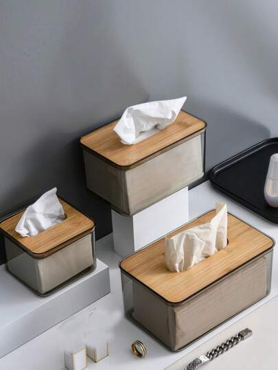 Zazumi Caja para pañuelos con cubierta de madera de bambú, creativa y publicitaria, para escritorio, hotel, sala de estar, tubo de servilletas de PET de madera de bambú natural y polipropileno, artículos para el hogar, mesa, decoración del hogar, organización y almacenamiento del hogar, decoración de habitaciones, decoración de habitaciones, accesorios de cocina, herramientas de cocina, organizador de cocina, viajes, vacaciones