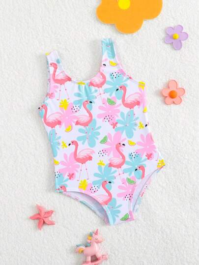 Baby Girl Tropical Print One-Piece Swimsuit, Random Print