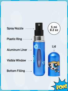 THE POWERPUFF GIRLS X SHEIN 1 chai xịt họa tiết bong bóng hoạt hình 5ml/0.2oz, có thể đổ đầy chất lỏng ở đáy, có thể dùng để đựng nước hoa, nước chăm sóc da và các sản phẩm dạng lỏng khác, thân máy nhỏ gọn dễ mang theo - Màu xanh lam - Xem 3