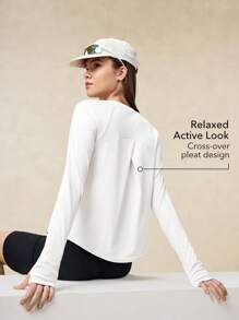 OutZeal Camiseta técnica de manga larga con pliegue cruzado y protección solar para mujer, ideal para senderismo y entrenamiento