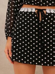 WESTFADE Western Spring Ditsy Floral Embroidered Chiffon & Lace Bow Tie Cut Out Mini Summer Beach Vacation Skirt - Black - View 4