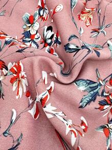 SHEIN 碎花V领荷叶边袖宽松孕妇连衣裙 女士迎婴派对连衣裙 女士短款连衣裙 - 粉色 - 查看 7