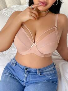 1pc Plus Size Wire-Rimmed Lingerie Bra, Minimalist & Fashionable For Summer - Apricot - View 4