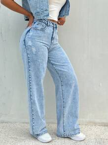 SHEIN EZwear Vaqueros rectos de denim azul de corte delgado para mujer, adecuados para fiestas, vacaciones, citas, Día de San Valentín, merienda, estilo de verano / prendas de vestir de verano, se pueden usar todo el año, para vacaciones de primavera/verano, apropiados para el verano, outfits de verano azul, prendas de vestir de vacaciones para mujer, Pascua, primavera, estilo occidental, atuendos de oficina para mujer, atuendos de rave, vestido para baby shower, cottagecore, atuendos de campo para mujer, elegante, vestidos para mujer, vestido de playa, vestido de graduación, vestido de vacaciones, vestido de Pascua, vestido de sol
