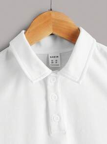 SHEIN Polo liso para niño preadolescente, de manga corta, de unicolor, uso casual diario, de tela ligera para verano - Blanco - Ver 4
