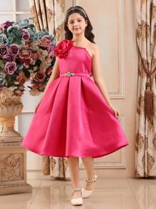 SHEIN Tween Girls Minimalist Floral Decor Simple Fashion Cami Dress, Suitable For Summer