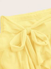 SHEIN ICON Women's Multi-Layer Ruffle Trim Low Rise Y2K Mini Yellow Skirt - Mustard Yellow - View 3