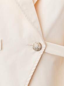 SHEIN Clasi Plus Size Women's Elegant Simple Button Decor Bowknot Belted Short Sleeve Thin Blazer Graduation,Back To School,Teacher Outfits For Women - Apricot - View 3