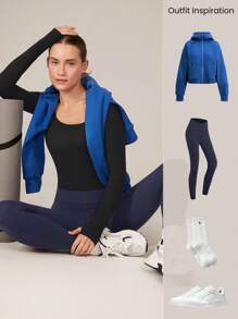 GLOWMODE FeatherFit™ Maglietta a maniche lunghe scollo tondo senza impatto con taschine estraibili, pratica per lo yoga e l'uso quotidiano