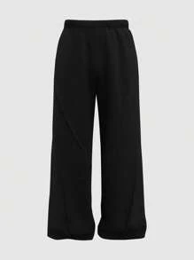 Heavyweight American Streetwear Black Thermal Lined Casual Sports Straight Leg Men Sweatpants, Autumn/Winter