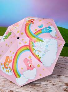 SHEIN X Care Bears 1pc Cute Cartoon Rainbow Heart Pink Bear Printed Automatic Opening And Closing Umbrella, Comes With Sunscreen Function, Suitable For School, Work, Outings, And Daily Use, Suitable For College Students, High School Students, And Women - Pink - View 4