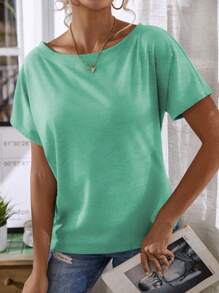 EMERY ROSE Solid Color Casual Short Sleeve T-Shirt Suitable For Daily Outdoor Activities - Mint Green - View 6