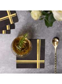 20 片 6.5 英寸黑金箔双层装饰一次性饮料餐巾优质鸡尾酒午餐派对餐巾手巾适用于婚礼周年纪念生日情人节毕业典礼复活节新娘送礼会装饰餐桌布置派对用品 - 彩色 - 查看 4