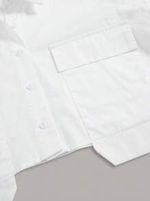 Muchica Women's Solid Color Long Sleeve Single-Breasted Cargo Pocket Casual Cropped Shirt - White - View 3