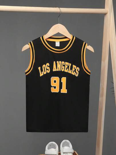 SHEIN Tween Boy Letter Graphic Striped Trim Basketball Jersey