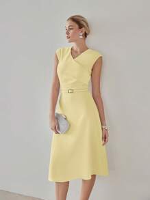 MOTF PREMIUM FOLD PLEATED BELTED DRESS