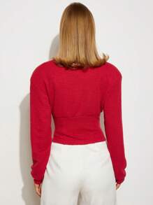 COSMINA Top tipo camiseta y top corto con botonadura individual de un solo color, apropiados para el uso diario - Rojo - Ver 2
