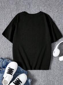 SHEIN Bolty Tween Boy Casual Cartoon Graphic Print Short Sleeve T-Shirt, Suitable For Summer