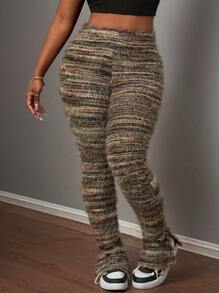 Slaydiva Casual Home Elastic Waist Textured Flared Pants - Green - View 6