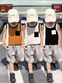 SHEIN 3 pièces/set Haut décontracté et confortable avec blocs de couleurs pour jeune garçon - Kaki - Voir 7